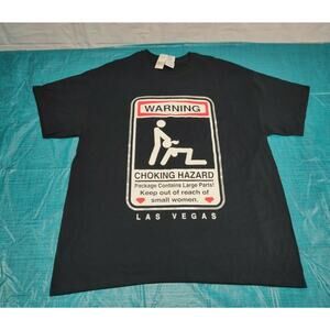 Warning Choking Hazard Black Funny T-Shirt Funny Sexual Humor‎ BJ New With Tag